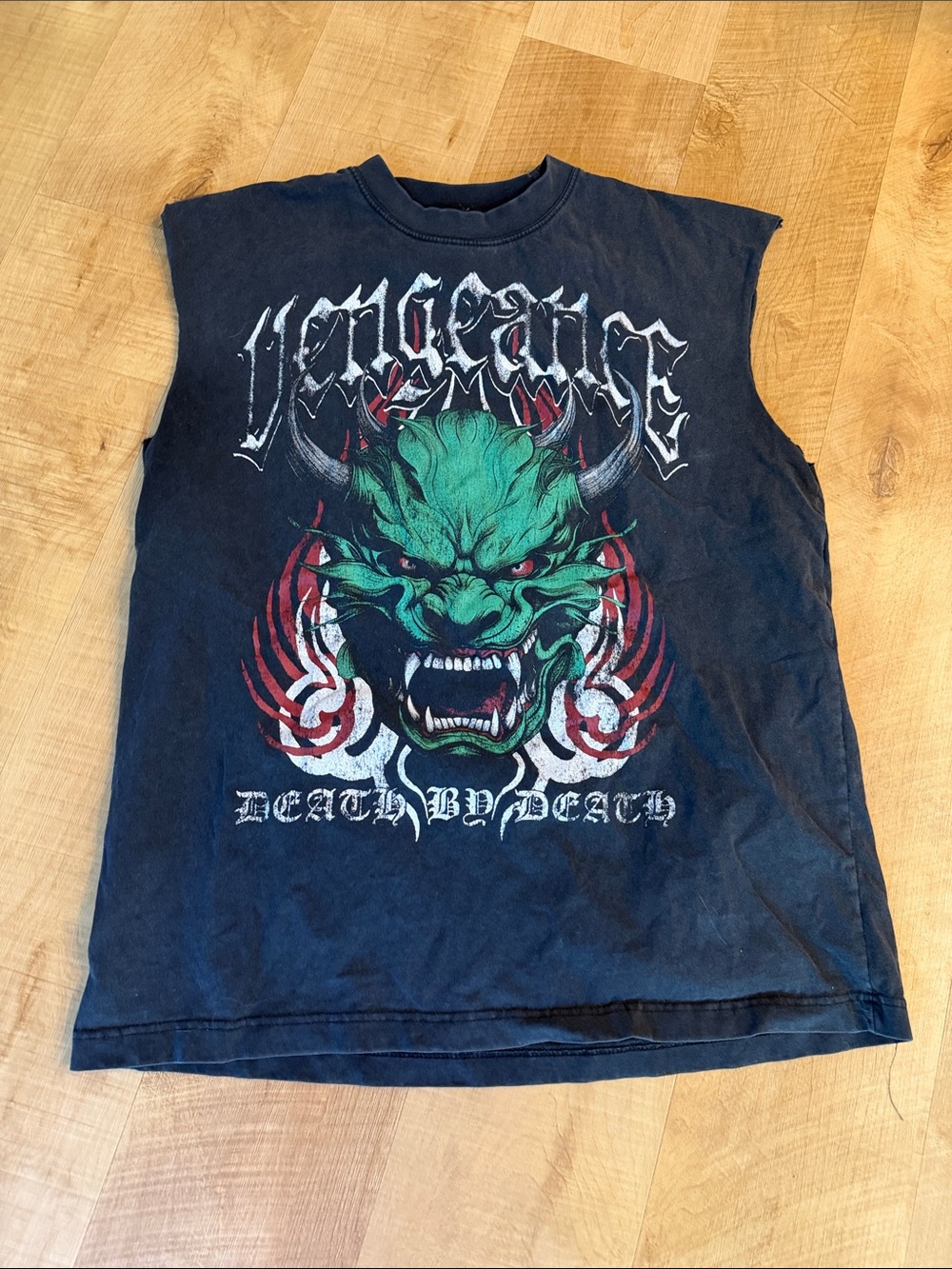 PacSun Black Sleeveless Graphic Tank with Green Demon Print